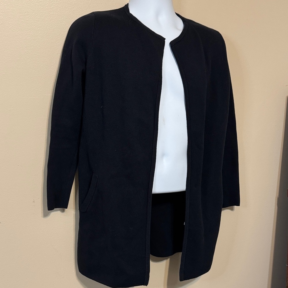 Classic Black Open-Front Cardigan Jacket. Size XXS